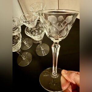 6 Libbey “Carlton Dots” Rock Sharpe Carlton Cut Stem 5.75”H cordial glasses. 4oz